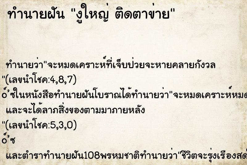 ทำนายฝันงูใหญ่ติดตาข่าย ทำนายฝันทำนายฝันงูใหญ่ติดตาข่าย